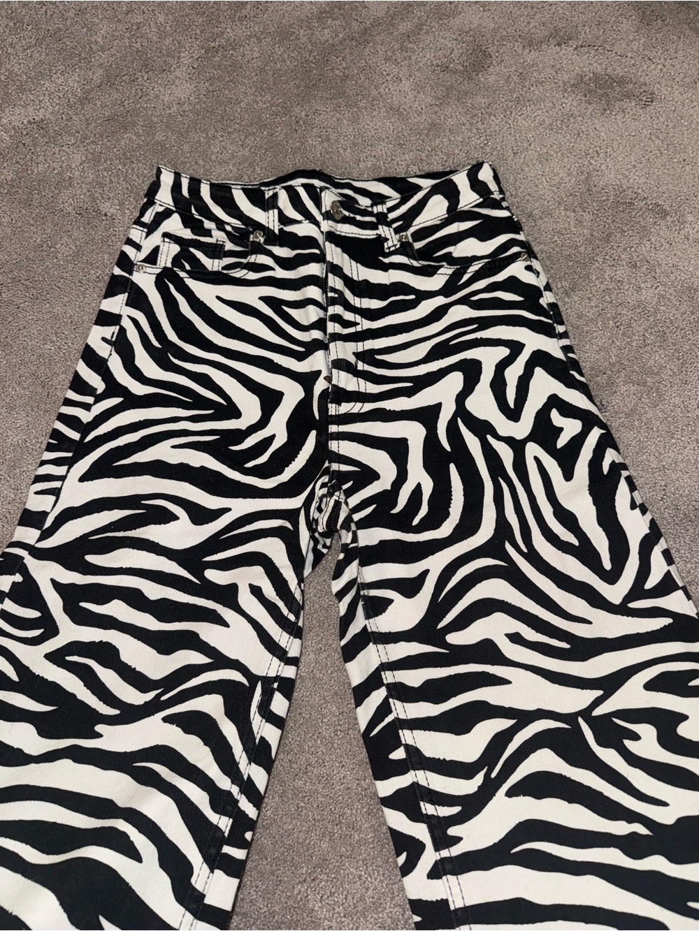 H&M Zebra-Print Wide-Leg Pants - Black & White